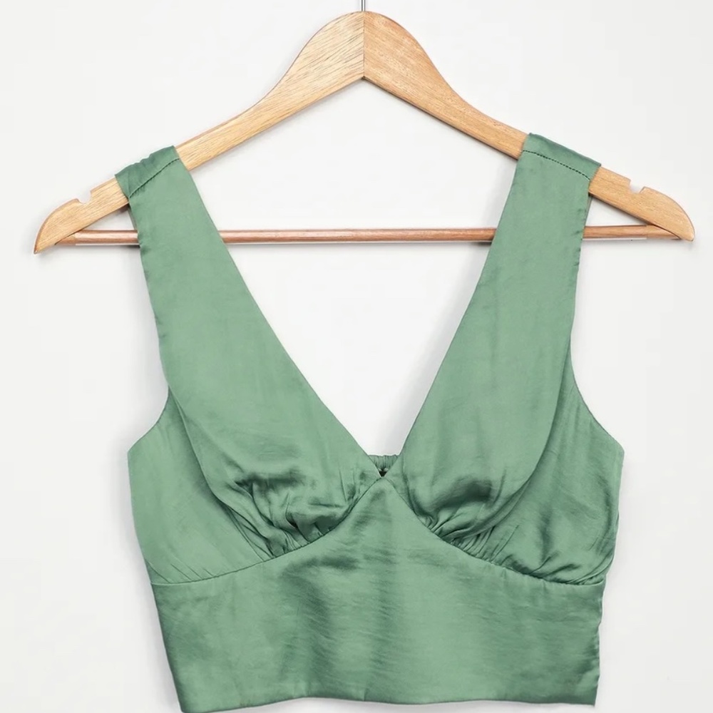 Green satin crop top new with tags